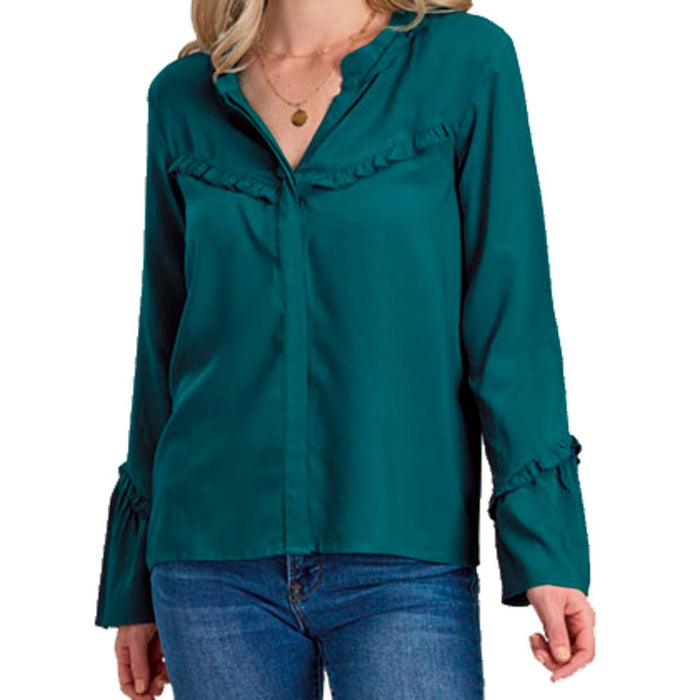 Womens Teal Blue Long Sleeve Shirt