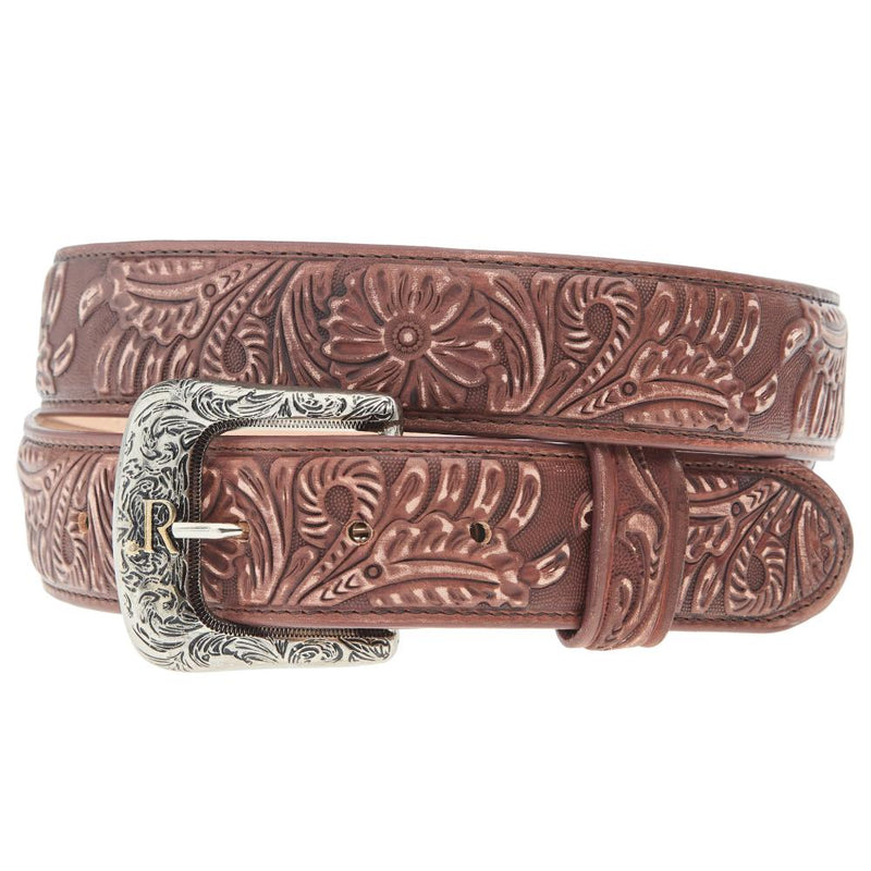 Mens Cognac Veg Embossed Tan Belt