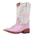 Girls Pink And Silver Caiman Print Square Toe Boots