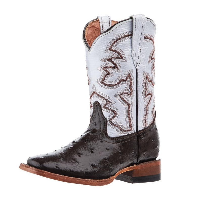 Brown Ostrich Print Square Toe Boots
