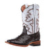 Brown Ostrich Print Square Toe Boots