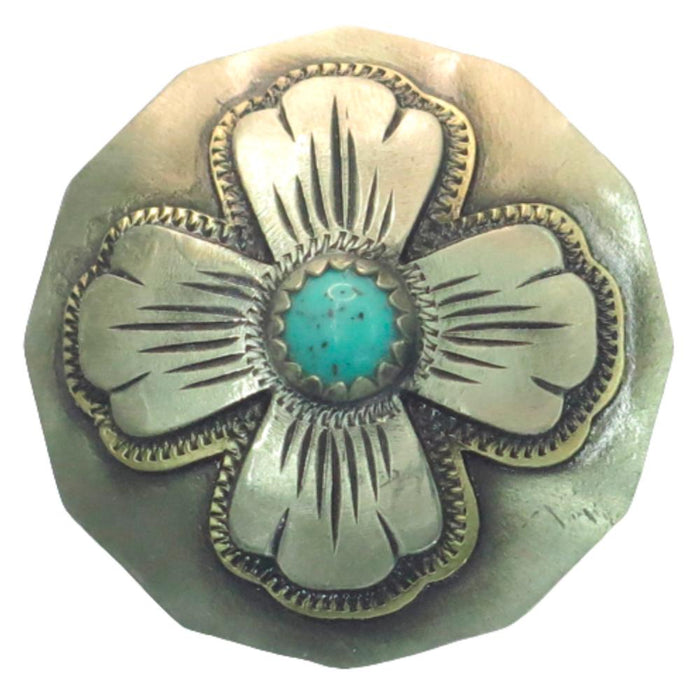 Turquoise 4 Petal Silver Flower 1.5in Screwback Concho