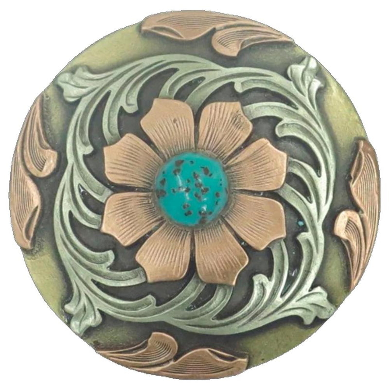 Copper Floral Turquoise 1.5in Screwback Concho