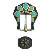 Turquoise Brass Flower 3/4" Buckle Set