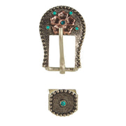 Turquoise Dot With Copper Flower 3/4in Buckle Set