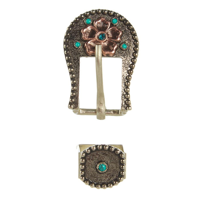 Turquoise Dot With Copper Flower 3/4in Buckle Set