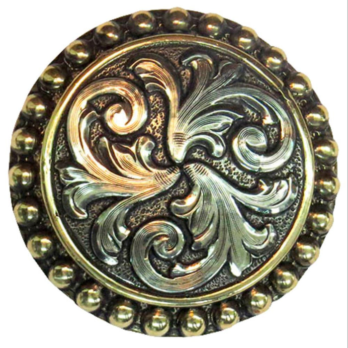 Silver Gold Scroll Dot 1.5in Screwback Concho