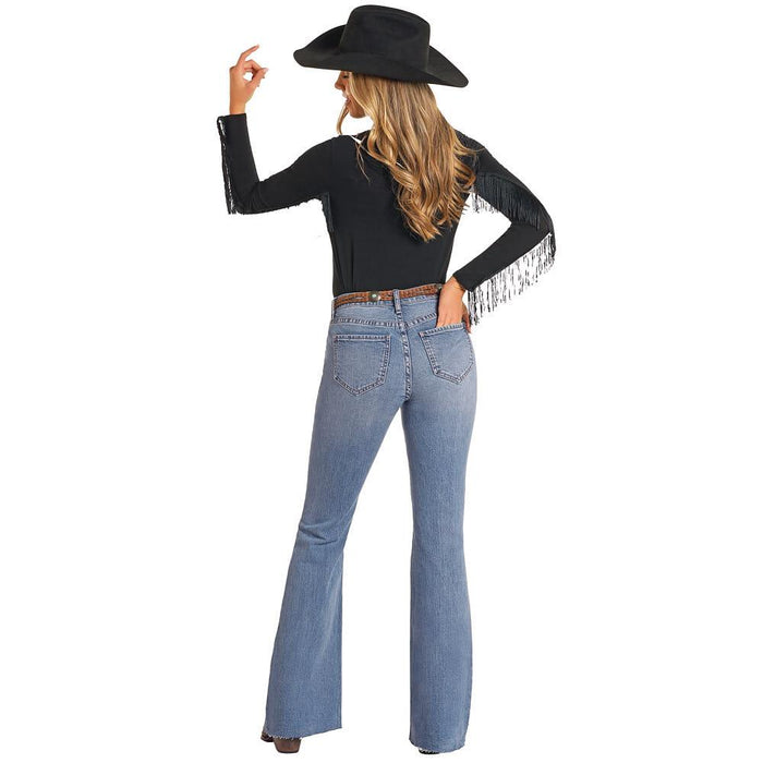 N Womens Distressed Flare Jeans