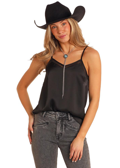 N Womens Black Satin Tank