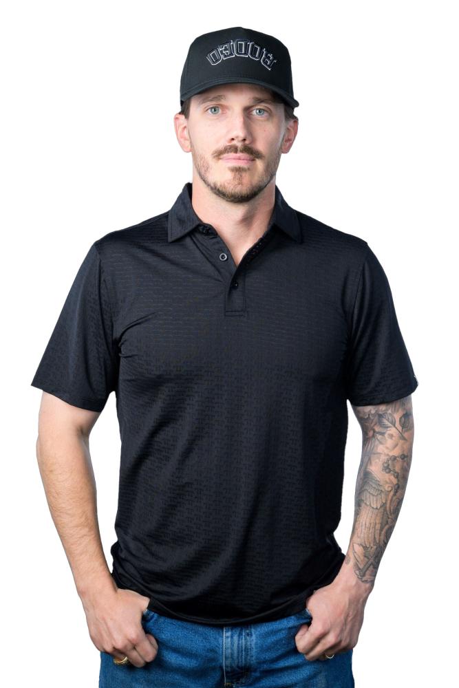 Mens Black Logo Vented Short Sleeve Polo
