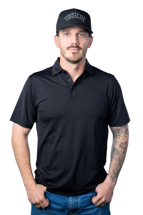 Mens Black Logo Vented Short Sleeve Polo