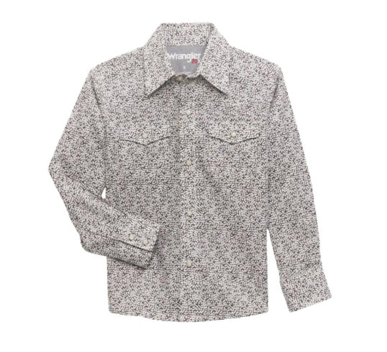 Boys Grey/White Print Long Sleeve Snap Shirt