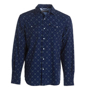 Mens Sandhil Ranch Navy Print Long Sleeve Pearl Snap Shirt