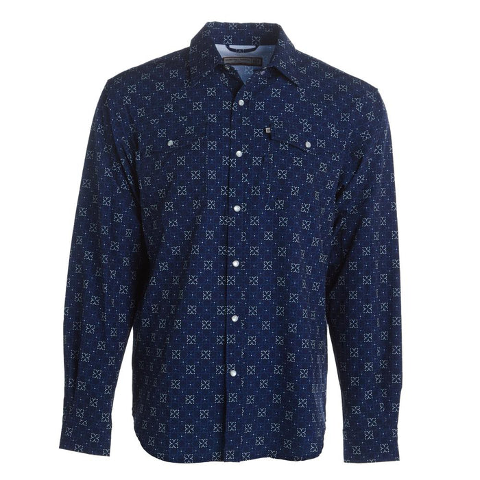 Mens Sandhil Ranch Navy Print Long Sleeve Pearl Snap Shirt
