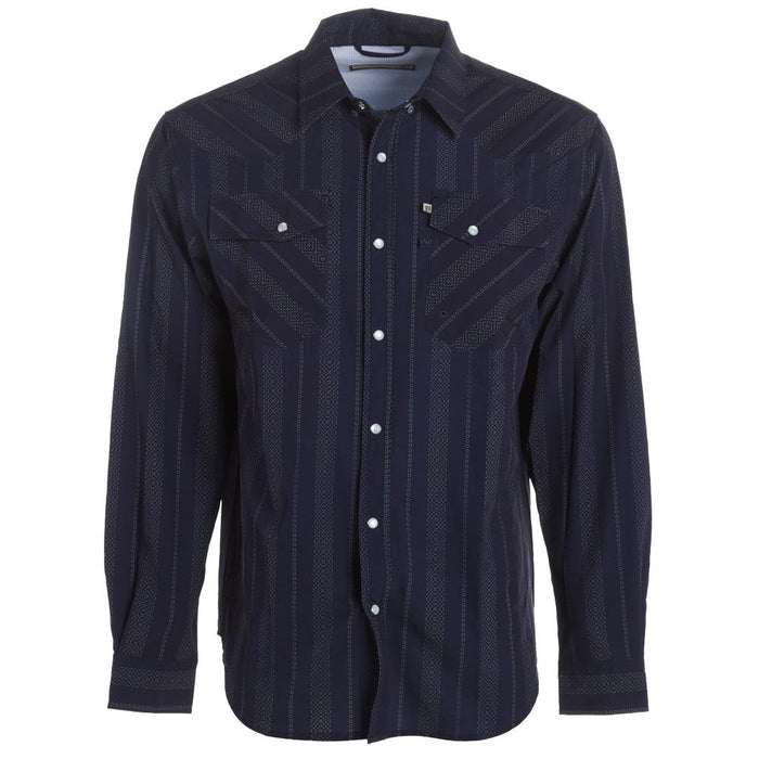 Mens Sandhill Ranch Navy Stripe Long Sleeve Pearl Snap Shirt