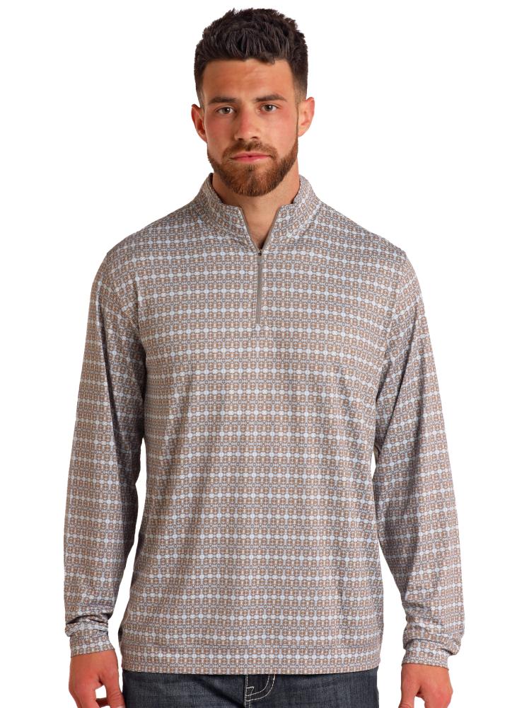 Mens Taupe Geo Print Pullover