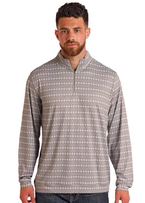 Mens Taupe Geo Print Pullover