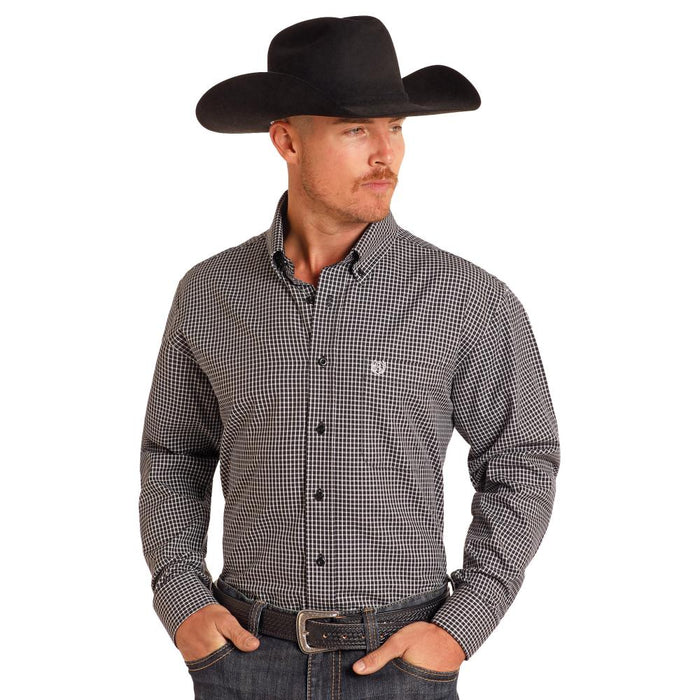 Mens Brown Check Print Long Sleeve Button Up Shirt