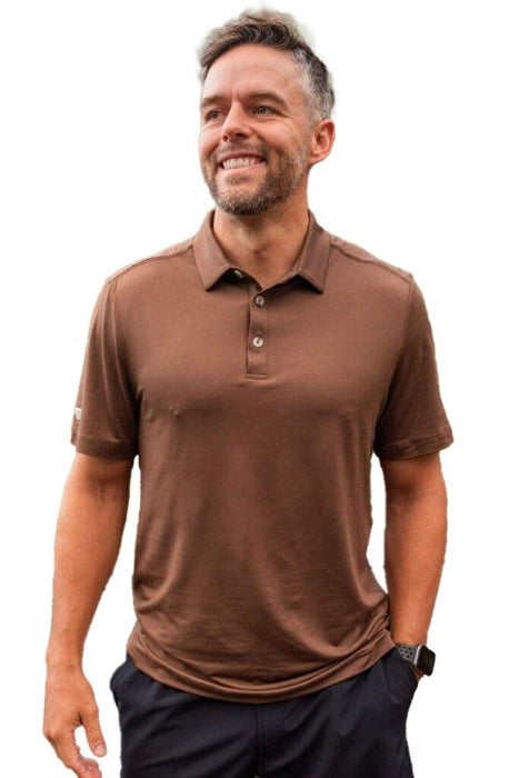 Mens Heather Brown Performance Polo