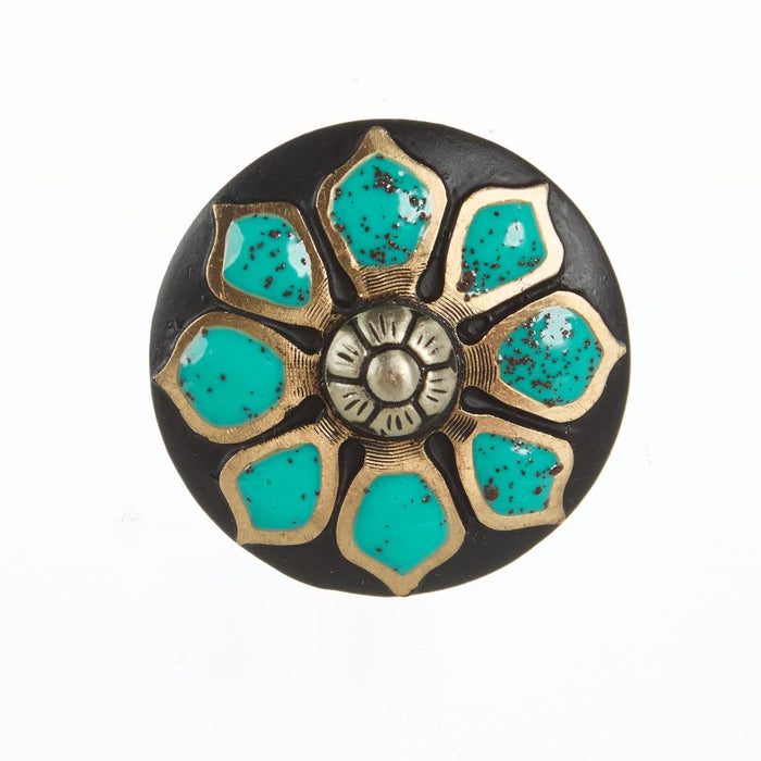Turquoise Brass Flower 1.5in Screwback Concho