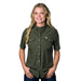 Womens Olive Green Vented Pearl Snap Shirt