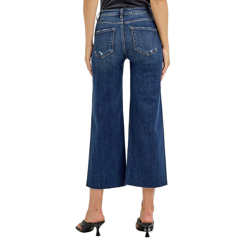 Womens High Rise Crop Wide Button Jeans