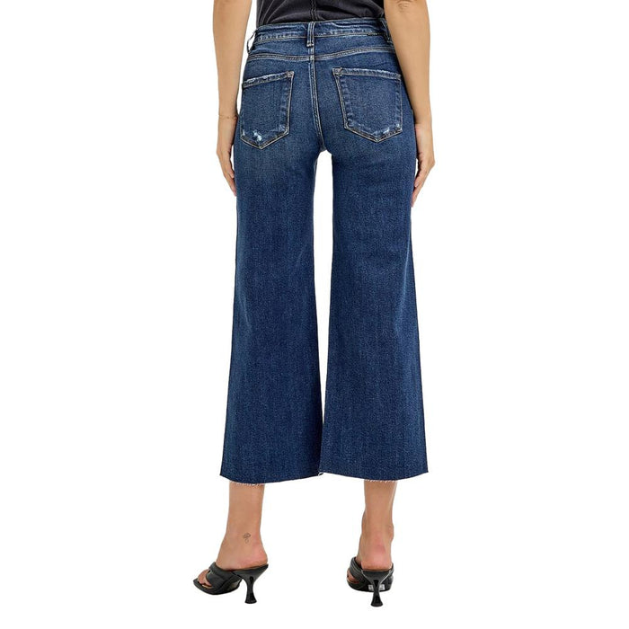 Womens High Rise Crop Wide Button Jeans