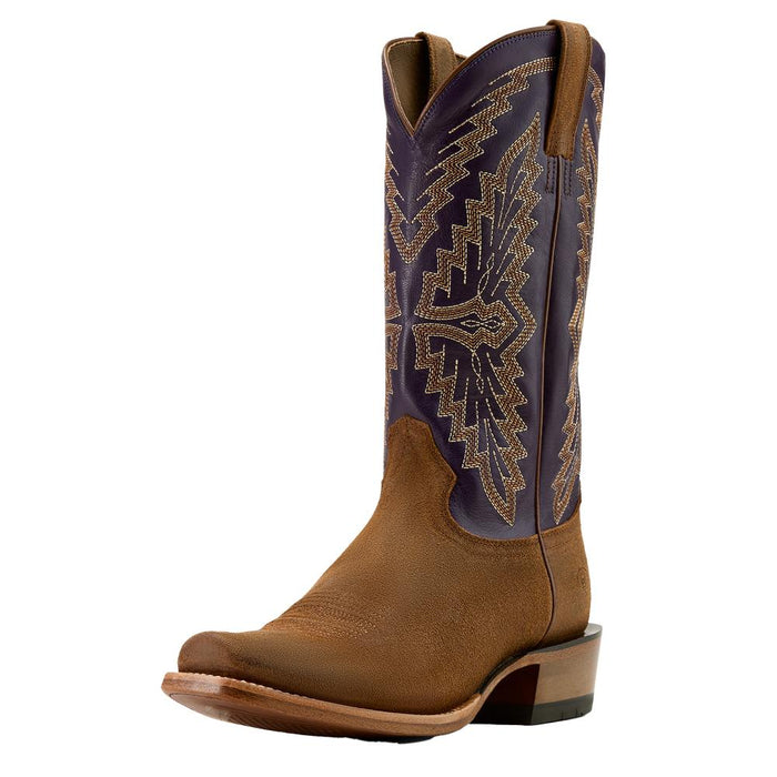 Mens Futurity Showman Foothill Brown Roughout 13In Violet Top Cowboy Boot