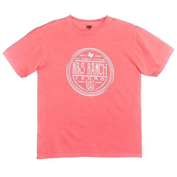 NRS Ranch Texas Neon Coral Round Logo Tee