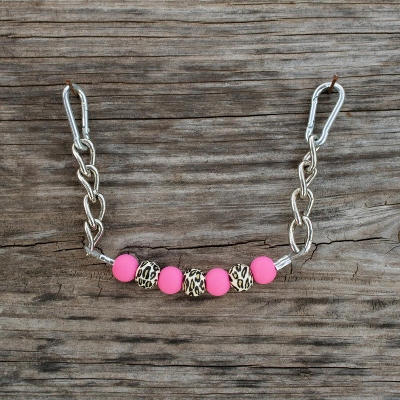Neon Pink Leopard Silicone Beaded Chain Gag Curb Strap
