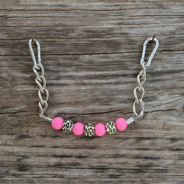 Neon Pink Leopard Silicone Beaded Chain Gag Curb Strap