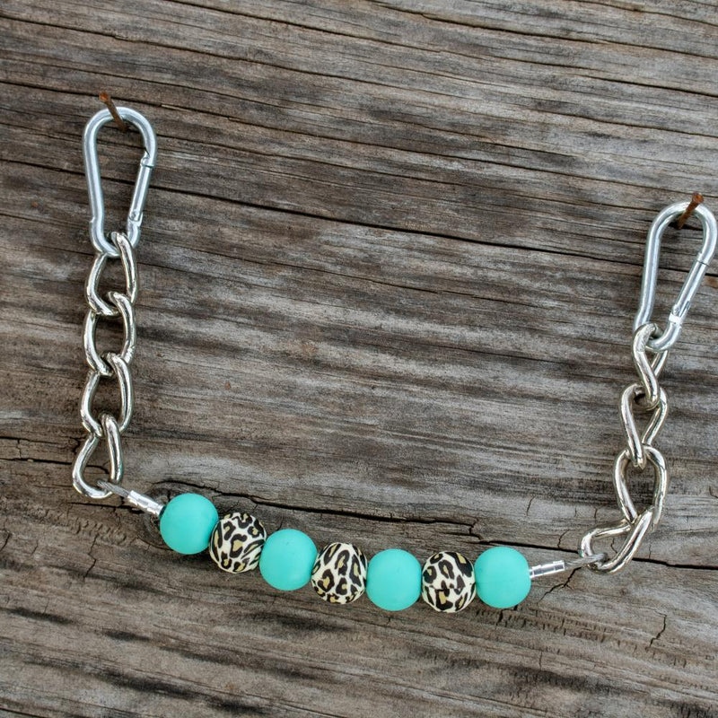 Turquoise Leopard Silicone Beaded Chain Gag Curb Strap