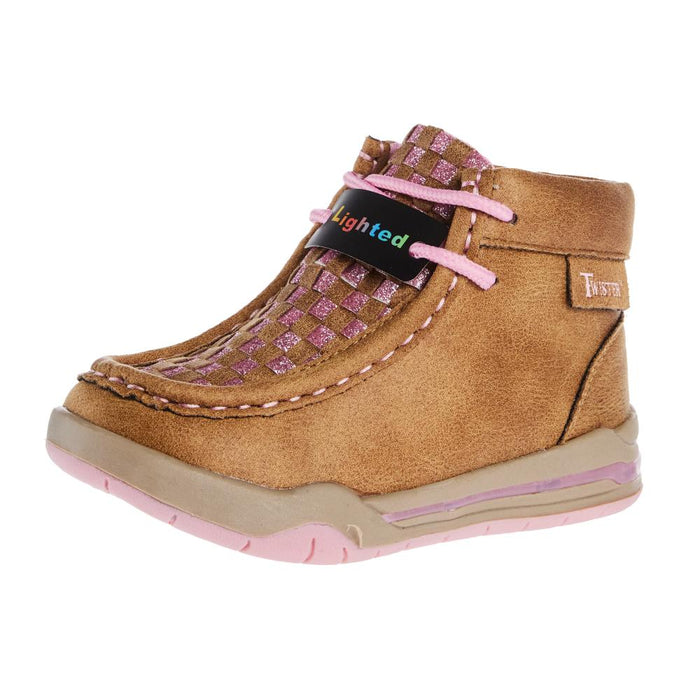 M+F Twister Lauren Toddlers Tan and Pink Light Up Casual Shoe