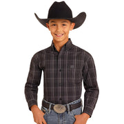 Boys Long Sleeve Satin Plaid Shirt