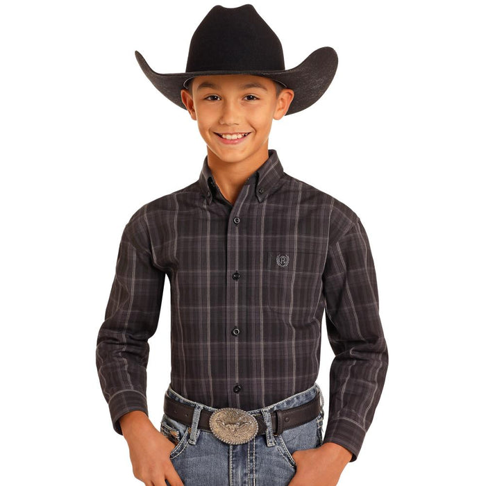 Boys Long Sleeve Satin Plaid Shirt