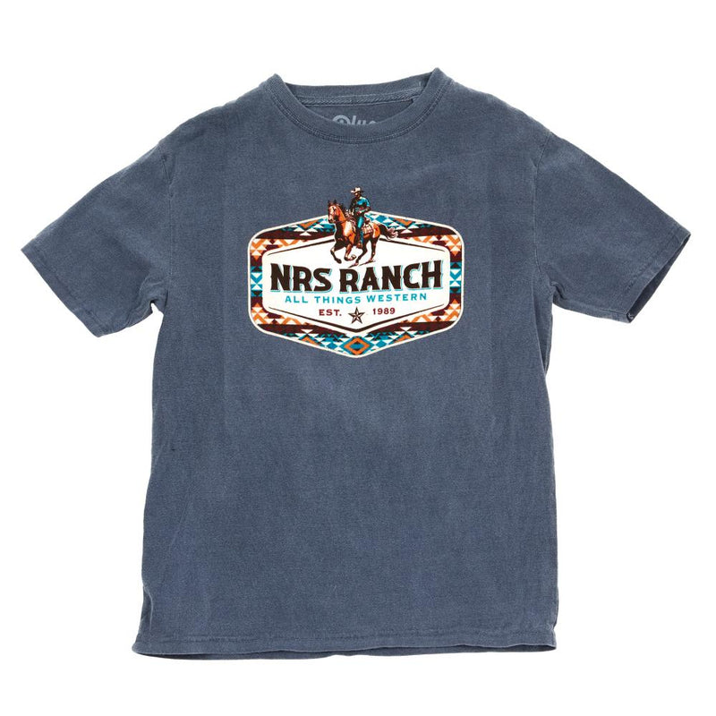NRS Ranch Horse With Rider Aztec Logo Youth Indigo Tee
