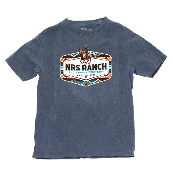 NRS Ranch Horse With Rider Aztec Logo Youth Indigo Tee