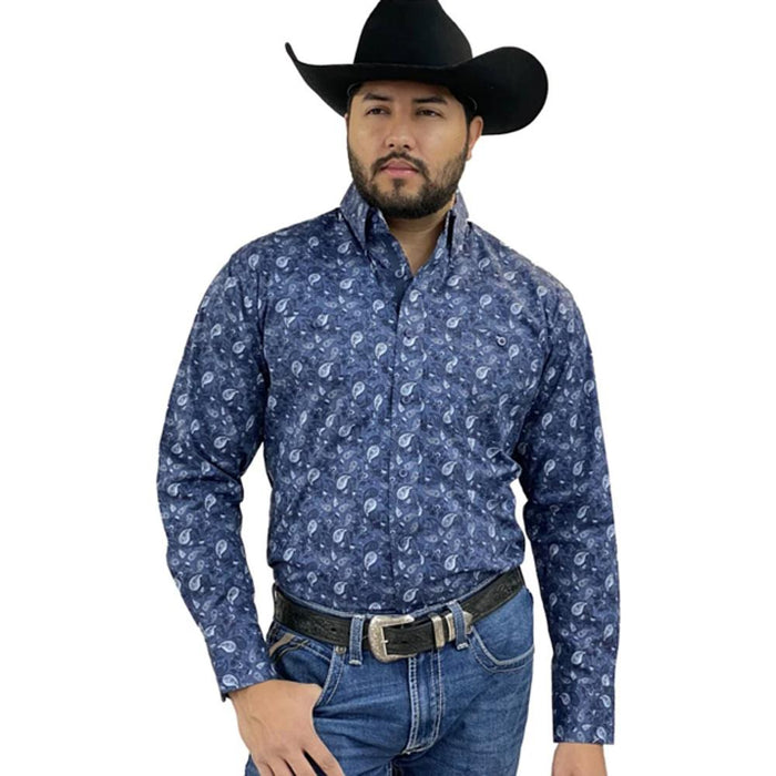 Mens George Strait Blue Paisley L/S Button Shirt
