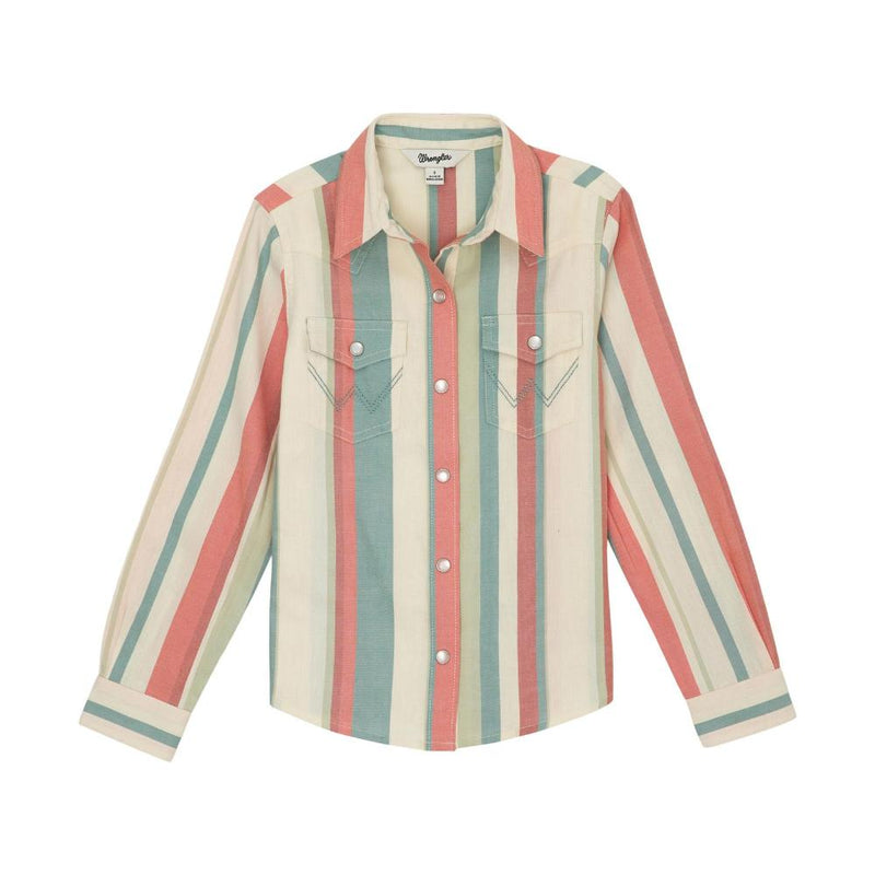 Girls Coral/Tael Western Snap Shirt
