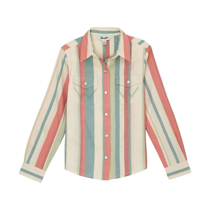 Girls Coral/Tael Western Snap Shirt