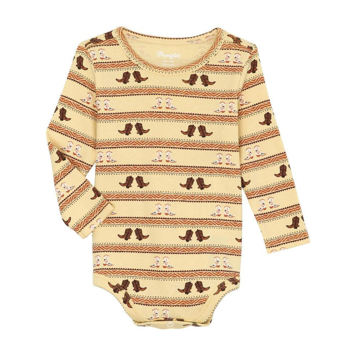Boys Tan Cowboy Boot Print Onesie