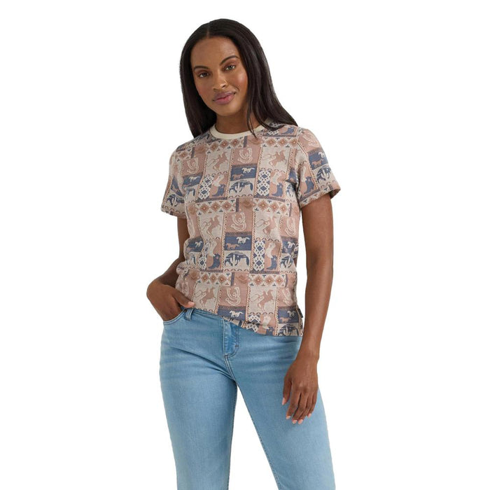 Womens Brown/Blue Printed Slim Tee