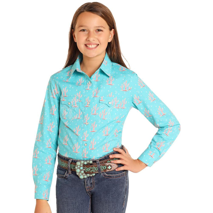 Girls Cactus Print Snap Shirt