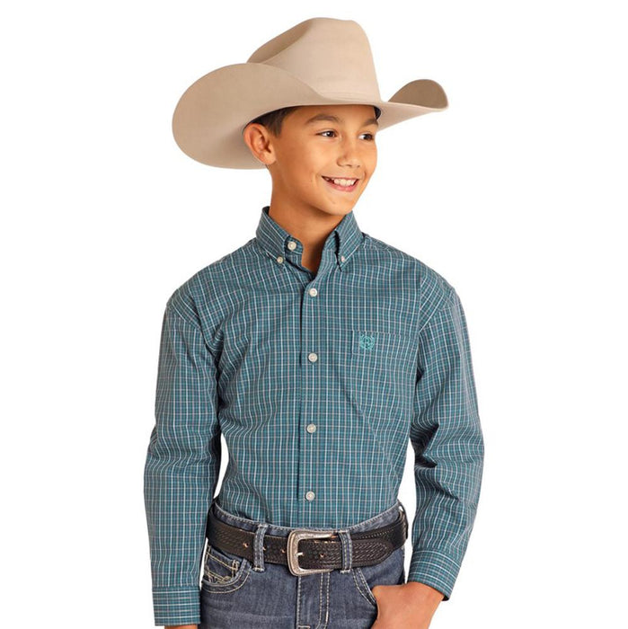 Boys Long Sleeve Dobby Satin Check Buttondown