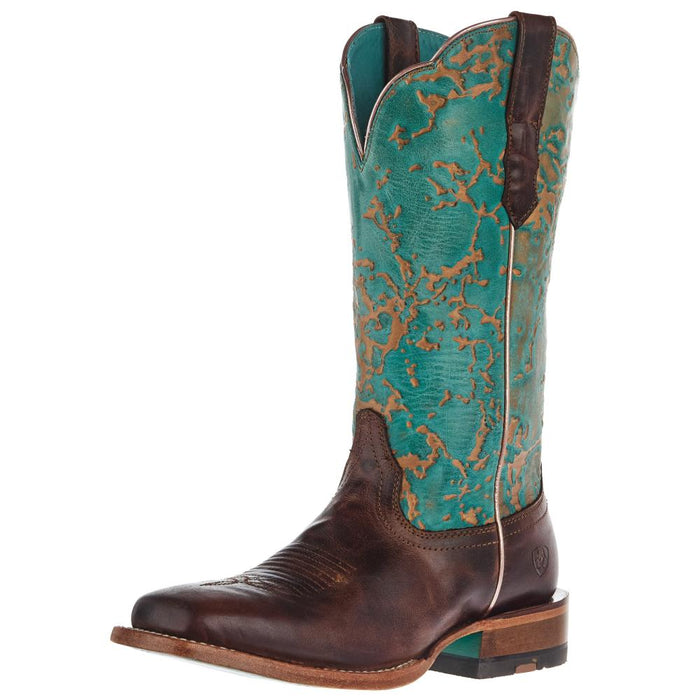 Womens Frontier Honey Brown Vamp 12In Turquoise Patina Top Cowgirl Boots
