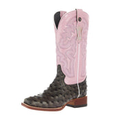 Womens Grey Ostrich Print With 12In Metallic Violet Top Cowgirls Boots