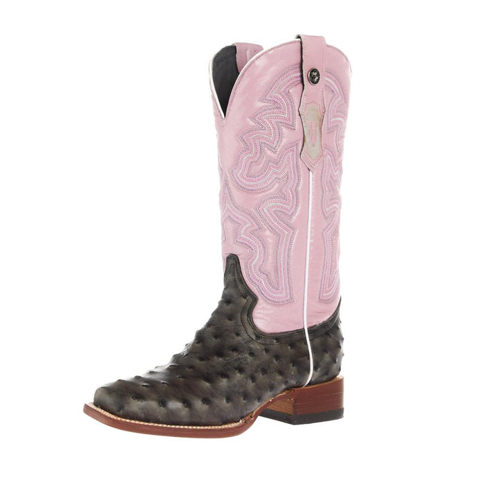 Womens Grey Ostrich Print With 12In Metallic Violet Top Cowgirls Boots