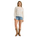 Womens White Gauzy Knit Logo Sweater