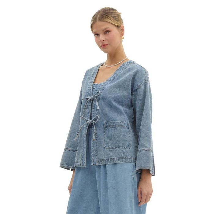 Womens Denim Front Tie Jacket