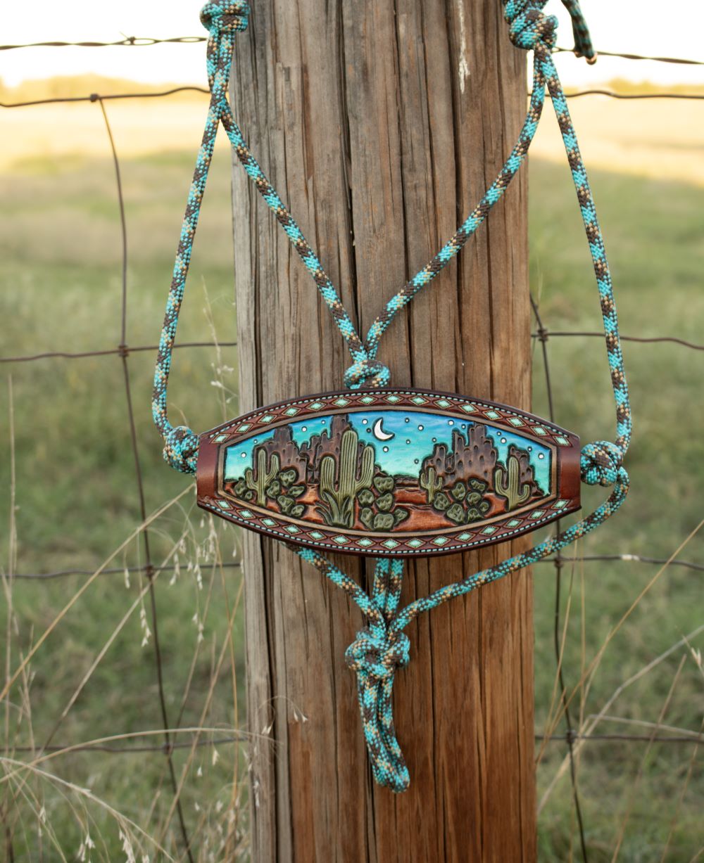 Kk Leathers Turquoise Western Desert Bronc Noseband Rope Halter